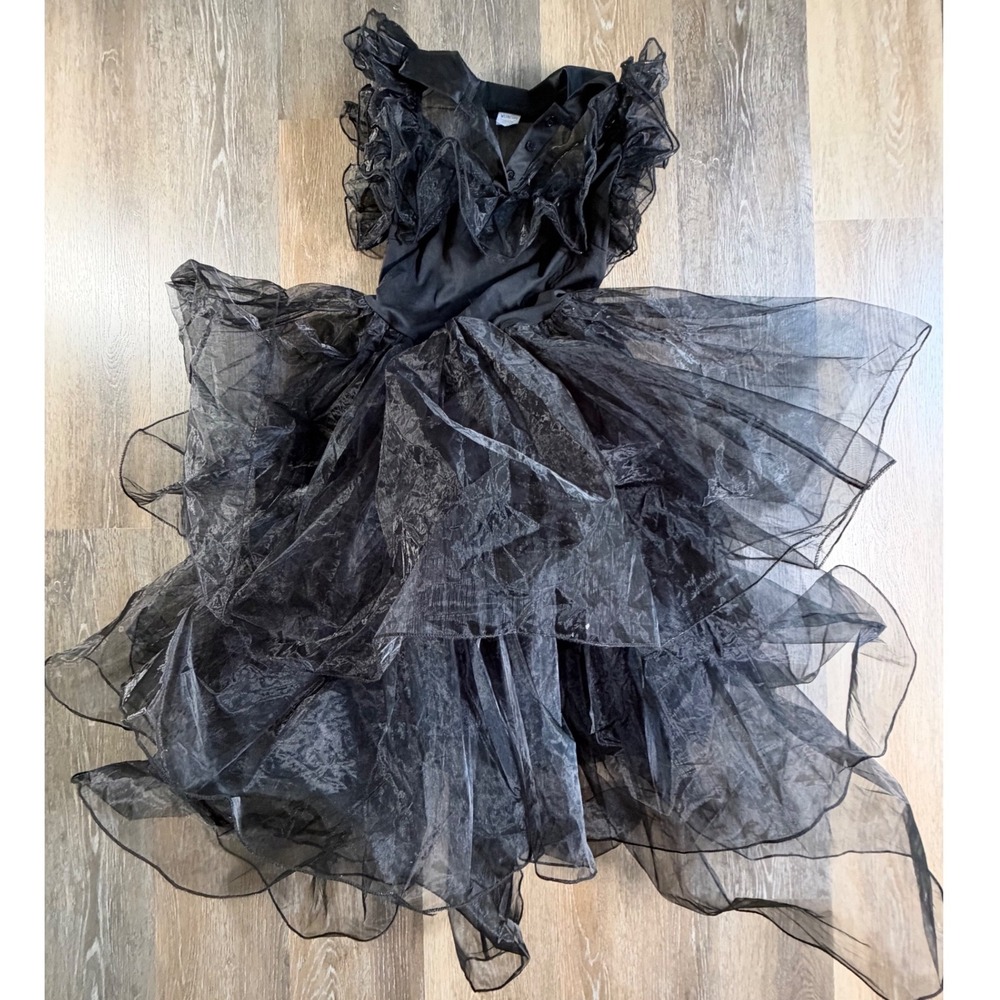 Wednesday Addams Rave'N Dress Kids Small Black Tulle Ruffle Gothic Costume